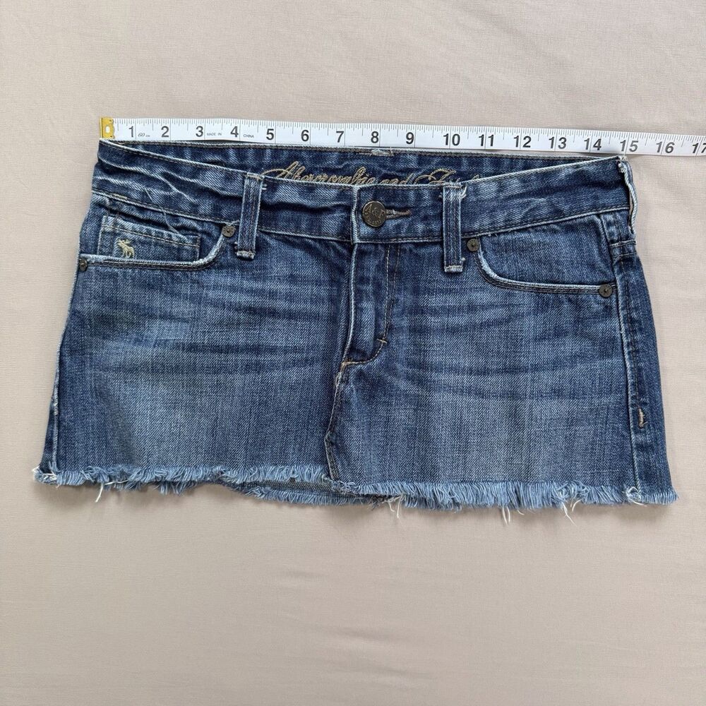 Abercrombie & Fitch Micro Mini Denim Skirt Size 0 Low Rise Y2k Distressed Boho - Picture 10 of 10
